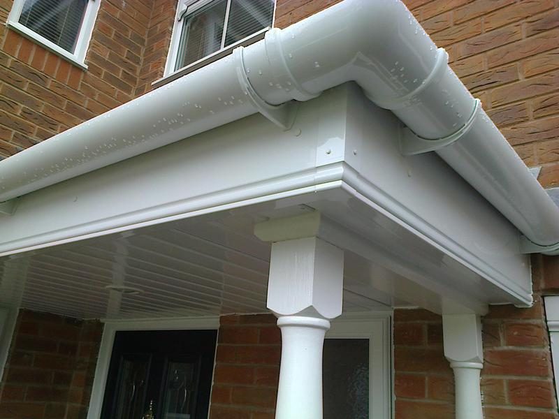 New white soffits and guttering over a porch